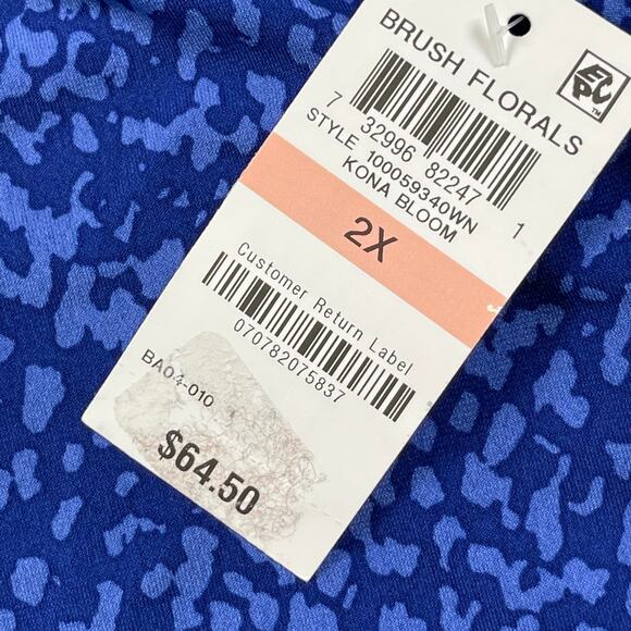 JM Collection Top Women Plus 2X Blue Kona Bloom Floral Rhinestones Sheer Sleeves - Picture 10 of 15